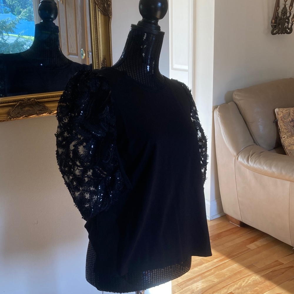 Anthropologie Black Sequin Blouse